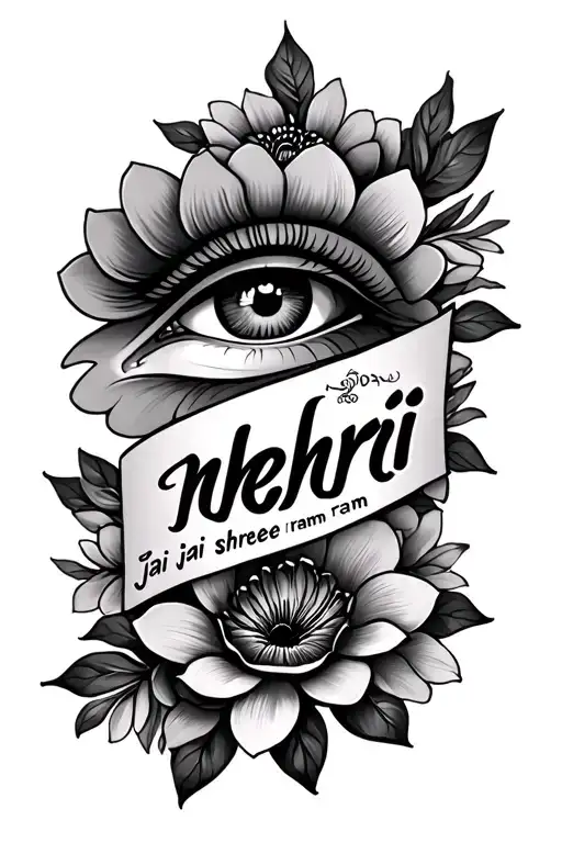 Fiji forearm tat with nehri written in small and jai shree ram written in Tamil with flowers and eyes  tattoo design idea