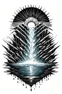 a sun melting into a waterfall that turns into rain drops tattoo design idea