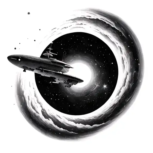 Interstellar movie tattoo of a black hole with the Endurance ship as the circle tattoo design idea