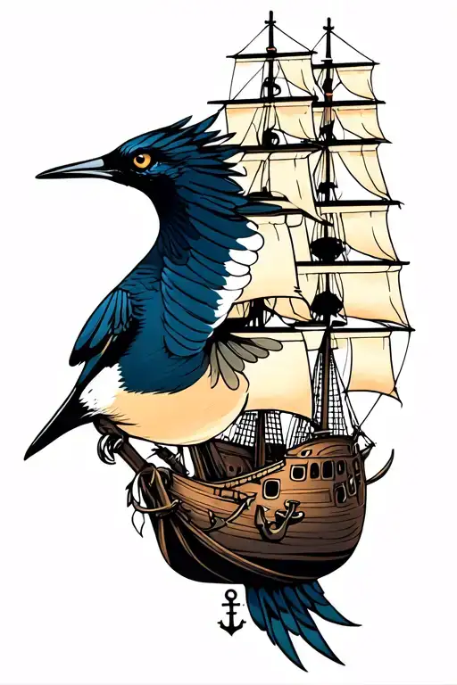 A swallow the sailors' symbol, a three masts engulfed by a craken and an anchor tattoo design idea