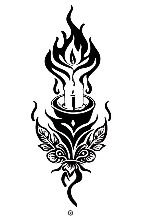 candle burning from top and bottom half with black flame tattoo design idea