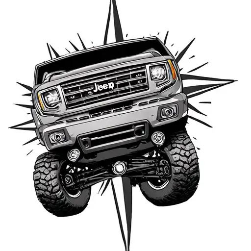 jeep grill inside compass rose tattoo design idea