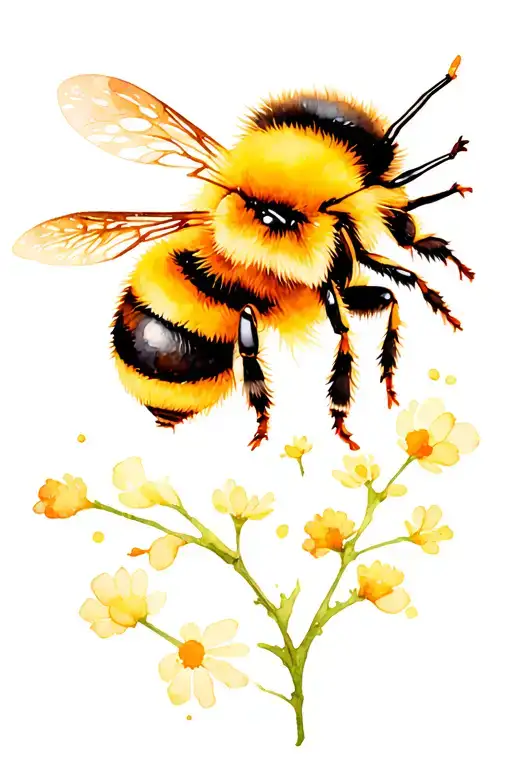 bumblebee yellow round fluff soft tattoo design idea