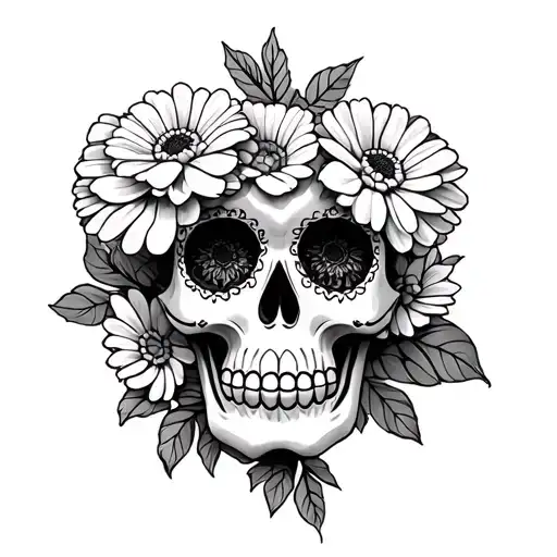 Marigolds with a small hidden sugar skull tattoo design tattoo design idea