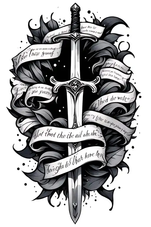 Sword with bible verses surrounding tattoo design idea