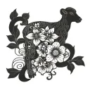 lamb and flower vine growing tattoo design idea