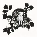 lamb and flower vine growing tattoo design idea