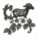 lamb and flower vine growing tattoo design idea