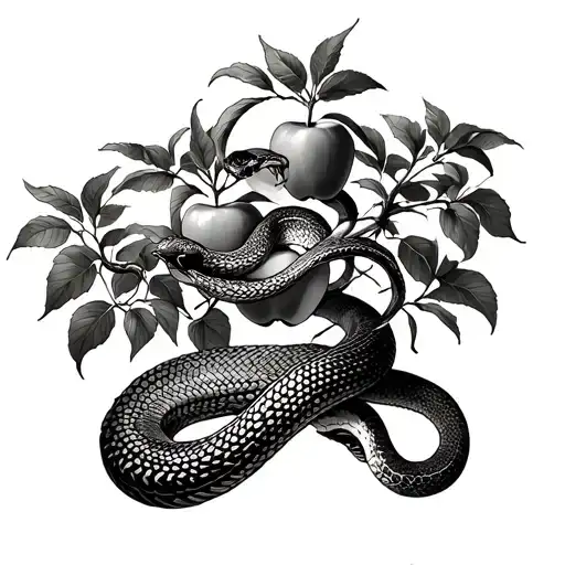 snake and apple trees sleeve tattoo design idea