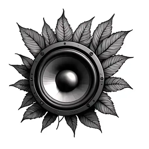 large speaker with marijana leaf behind tattoo design idea
