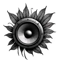 large speaker with marijana leaf behind tattoo design idea