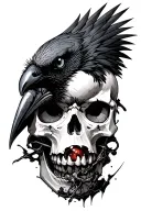 Raven pulling an eye ball out of a skull tattoo design idea