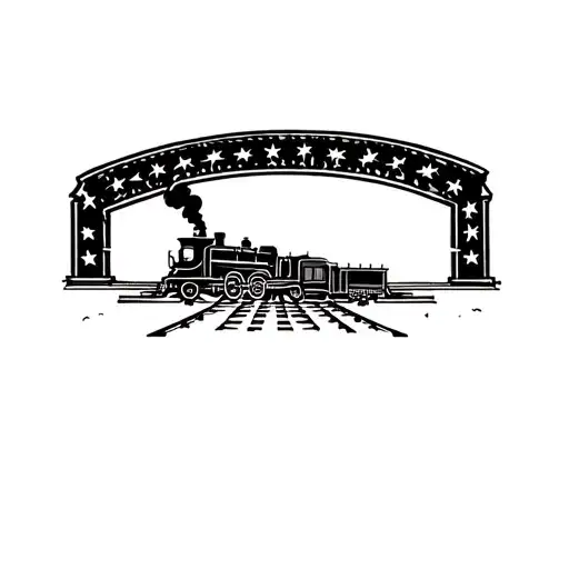 steam train going on tracks fading tattoo design idea