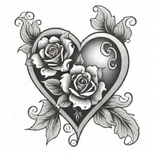 heart x 3 flowers tattoo design idea