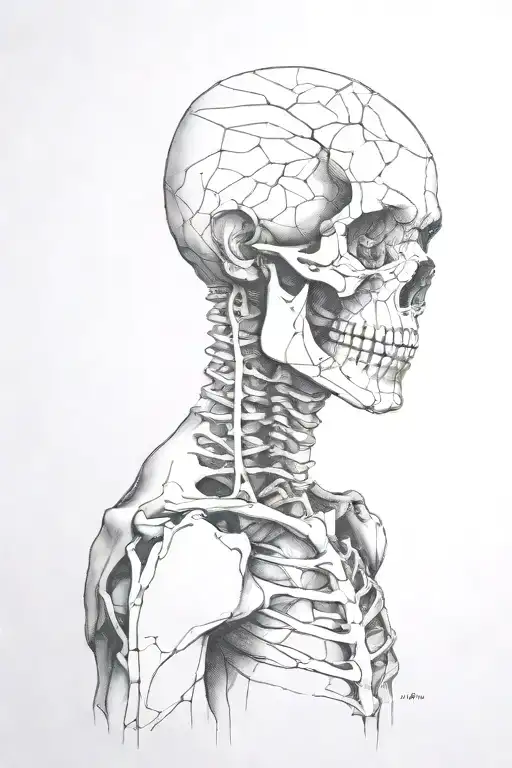 skeleton cracked head forward profile  tattoo design idea