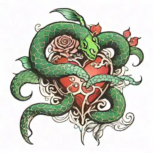 The serpent inculcates the real heart tattoo design idea