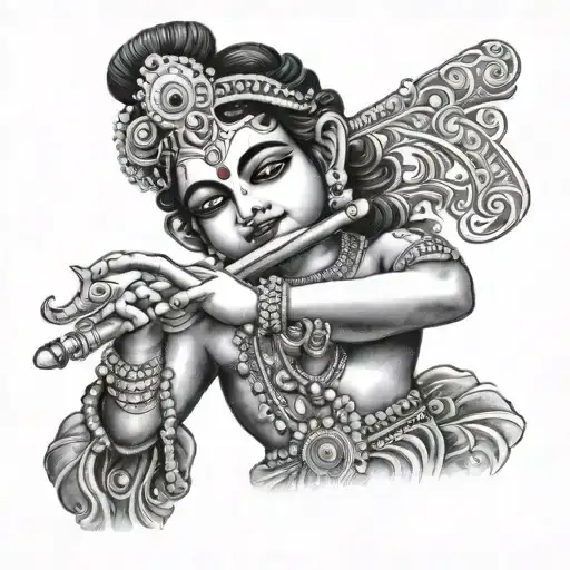 krishna playing flute tattoo design idea