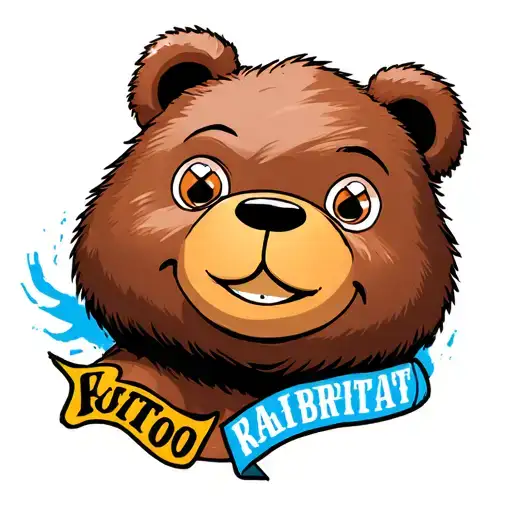 cartoon bear with x for eyes and smiley face surrounded tattoo design idea