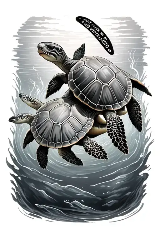 painter turtles swimming together with names of deceased family members discreetly in the design tattoo design idea