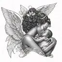 black woman and baby angel tattoo design idea