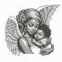 black woman and baby angel tattoo design idea