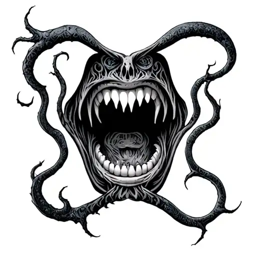 eldritch horror mouth opened teeth showing unique pattern tattoo design idea