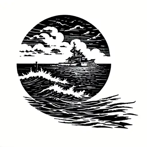 stamp with a sea landscape tattoo design idea