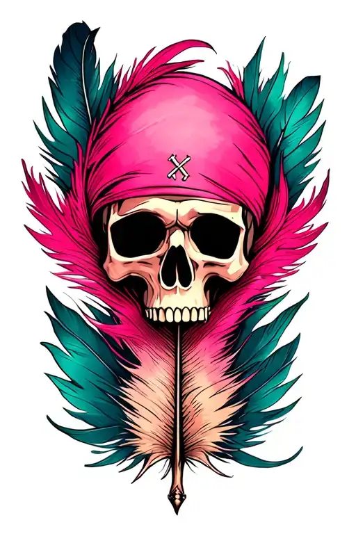 Pink pirate parchment pen feather tattoo design idea