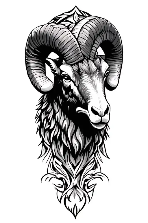 Black Ram head firefighter with Nordic carvings tattoo design idea