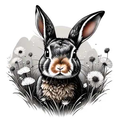 mech rabbit in a dandelion field tattoo design idea