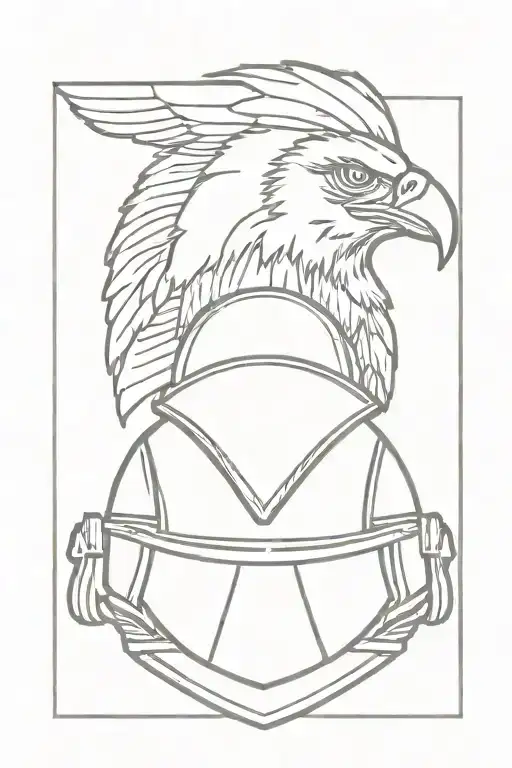 A firefighter emblem with a Trojan soldier's helmet and an eagle perched on top, representing bravery and protection tattoo design idea