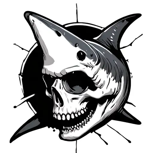 skull and shark tattoo design idea