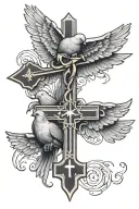 doves with cross tattoo design idea