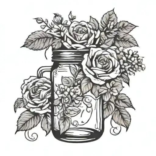 sweet tea in mason jar with flowers growing tattoo design idea