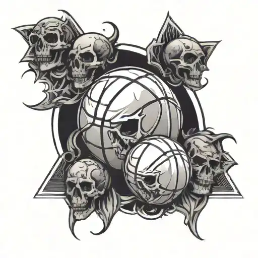 basketball and skulls tattoo design idea