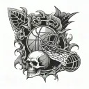 basketball and skulls tattoo design idea