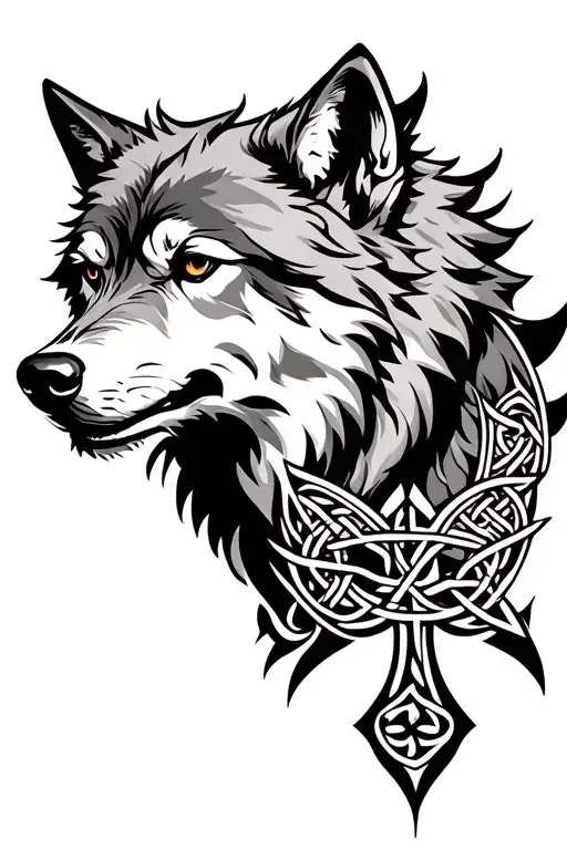 nordic wolf with celtic cross sleeve tattoo design tattoo design idea