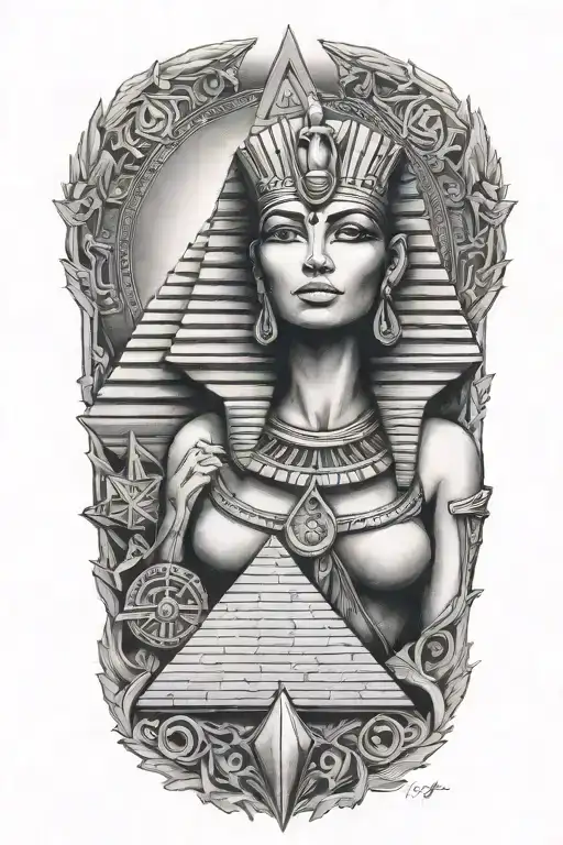 egyption goddess, pyramid, secrets tattoo design idea