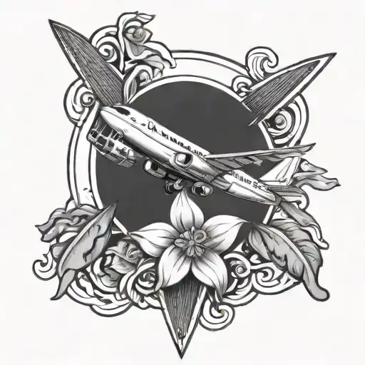 daffodil rose star plane flying in the sky tattoo design idea