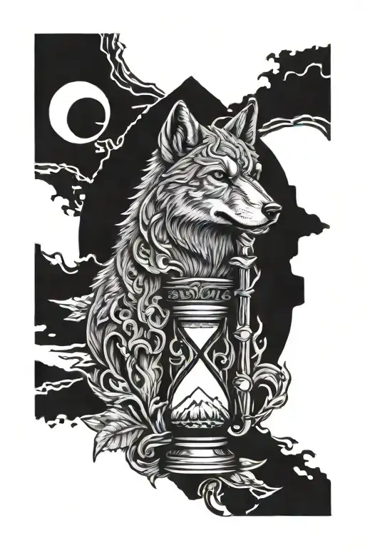 Hour glass nordic reaper wolf tattoo design idea
