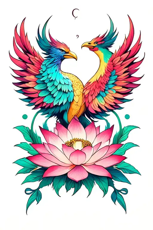 semicolon phoenix lotus flowers tattoo design idea