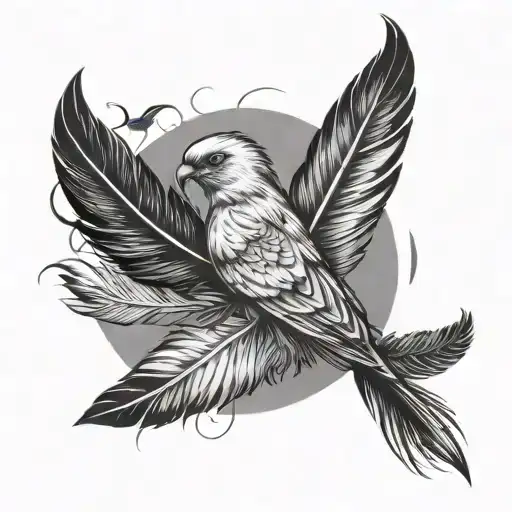 Feather And Bird flying together tattoo design idea
