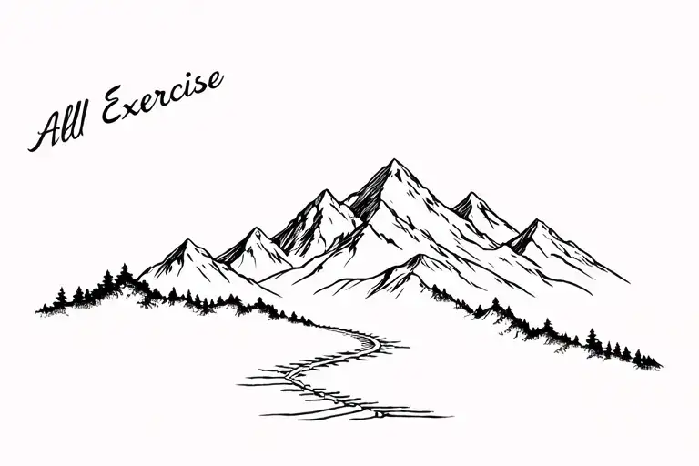 "All Exercise" mountain path karate path leading towards tattoo design idea