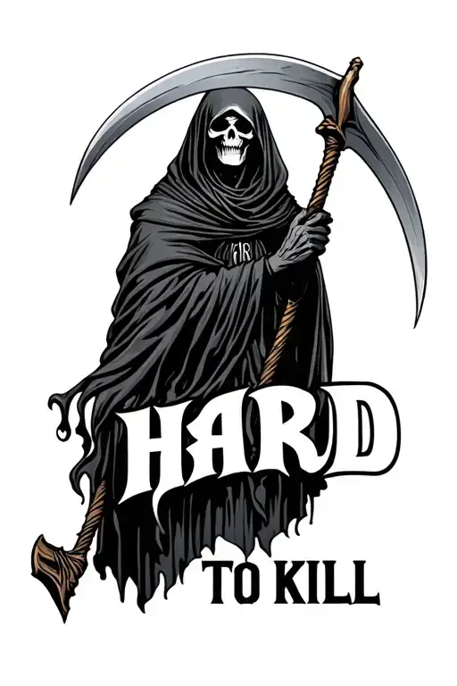 "Hard To Kill" grim reaper holding a scythe tattoo design idea