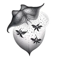 5 sting rays dot timeline style going up left side of back from middle back to shoulder tattoo design idea