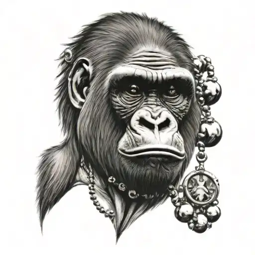 gorilla face with rosary tattoo design idea