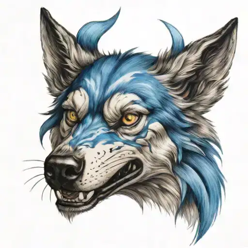 fenrir head with a blue streak tattoo design idea