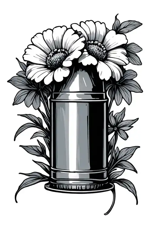 shotgun shell with flowers growing inside tattoo design idea