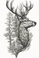 deer head with trees tattoo design idea
