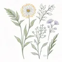 lavender, rosemary, eucalyptus, calendula, dandelion, snow drops tattoo design idea